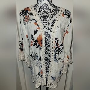Solitaire Open Front Embroidered‎ Kimono Cardigan Sz Med